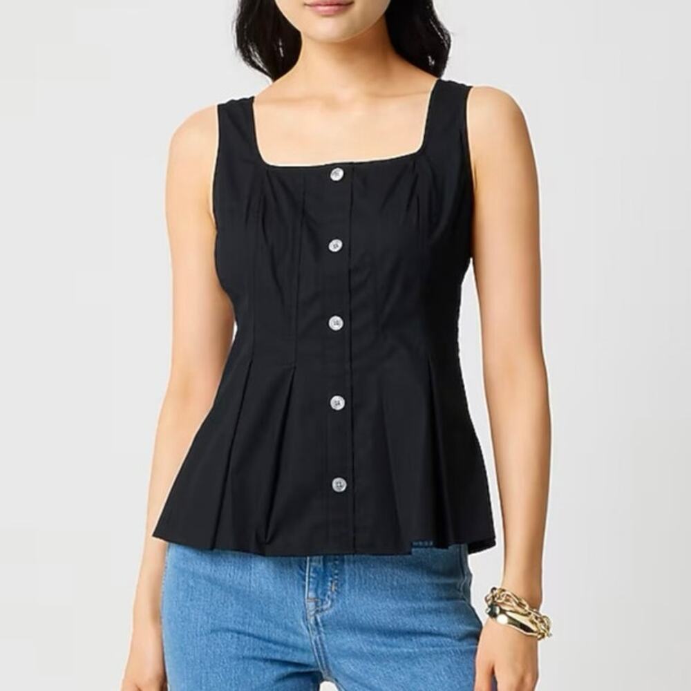 J.Crew Factory Sleeveless Button Up Peplum Top Black Size 4 NWT